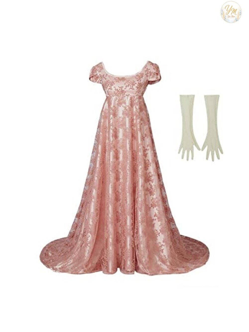 Regency High Waisted Floral Polyester Dress with Gloves